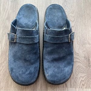 Navy blue slip on suede shoes